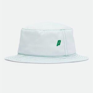 White Bucket Hat with Green Logo